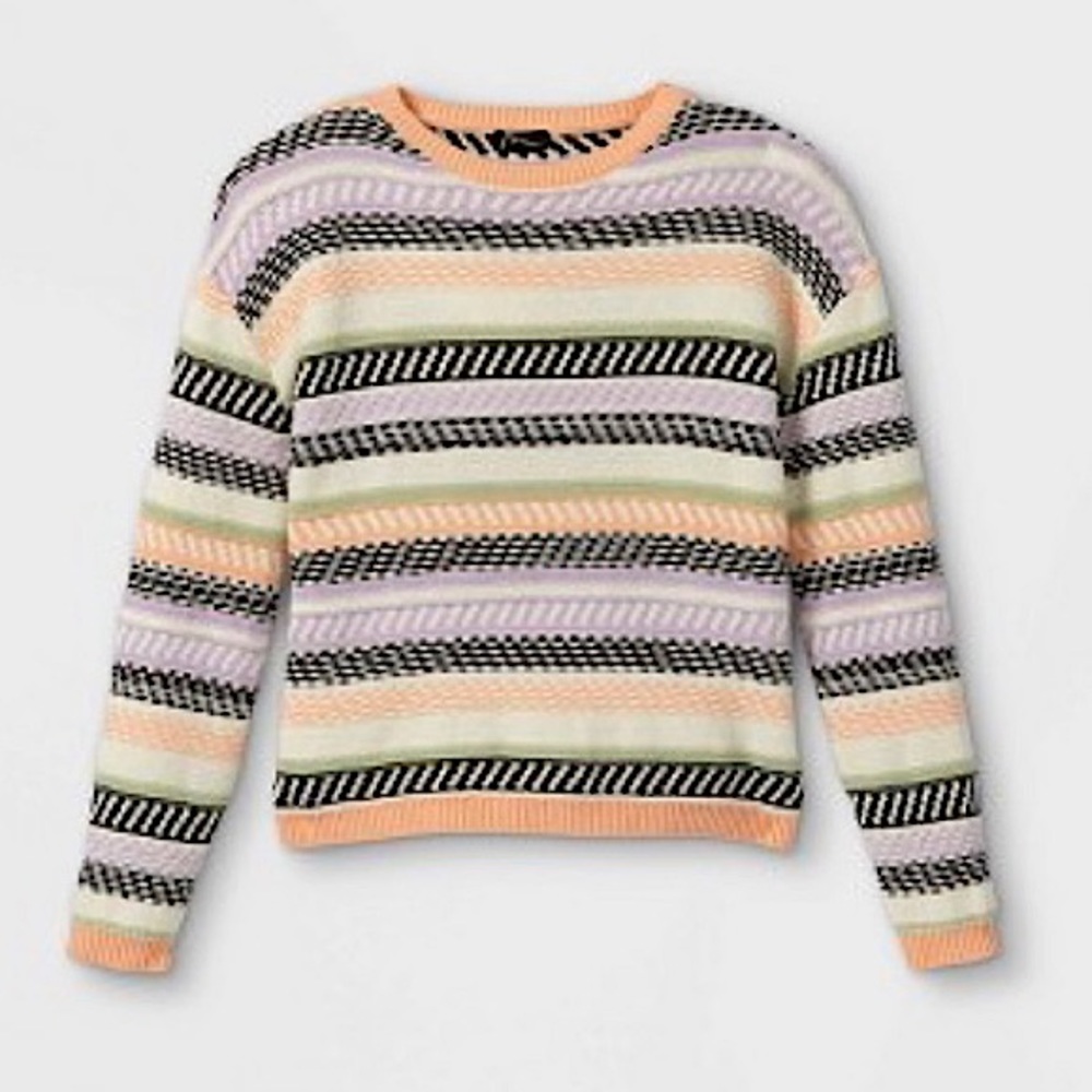 Girls Multicolor Horizontal Striped Sweater